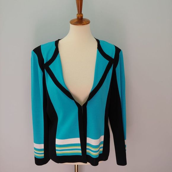 Ming Wang Sweaters - Ming Wang Cardi Turquoise Black Shoulder P…